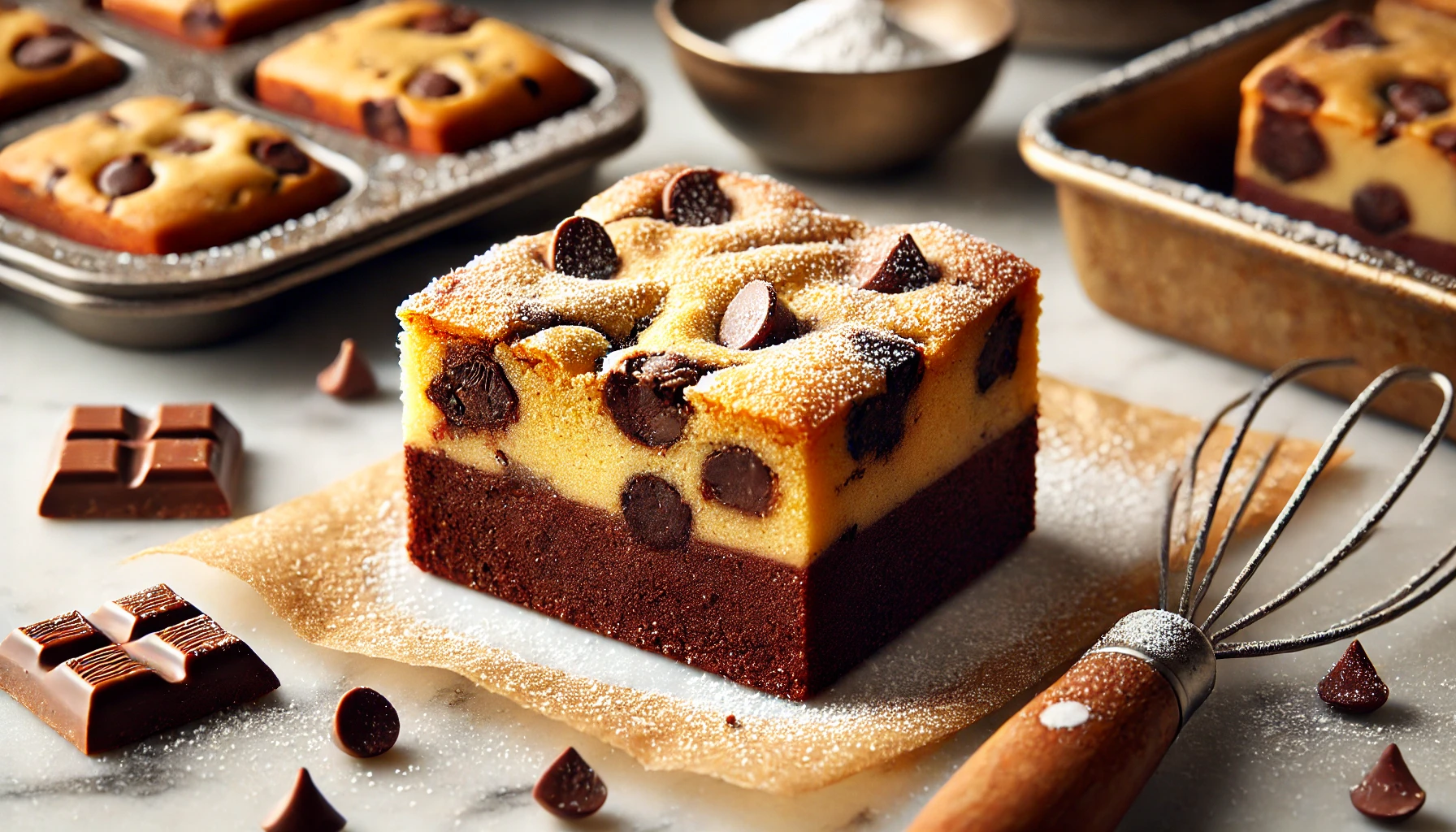 A delicious brookie, showcasing the perfect blend of rich brownie and chewy cookie, fresh from the oven.